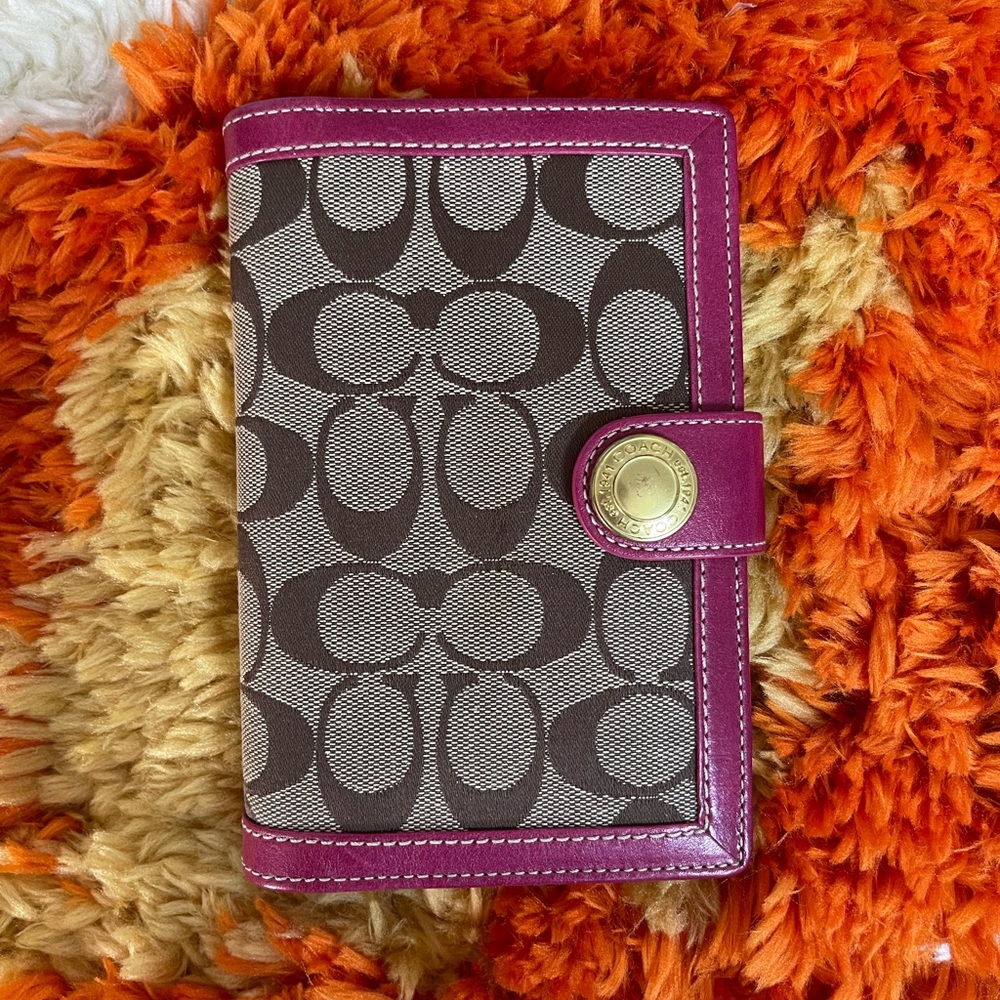 Coach Planner in Signature Print with Pink Leather